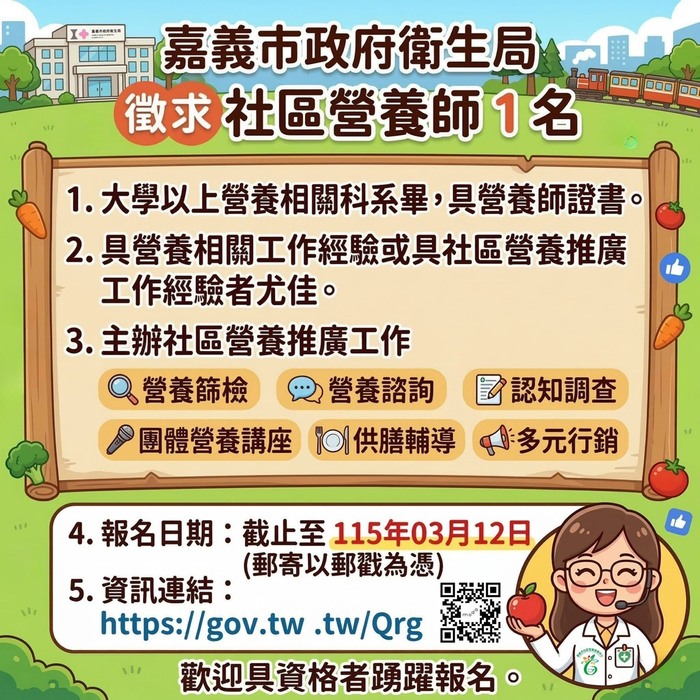 嘉義市政府誠徵社區營養師圖片