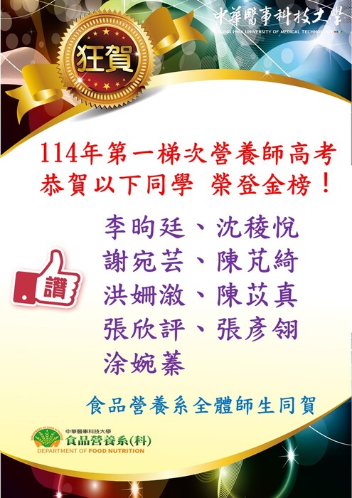114年第一梯次營養師高考榜單圖片